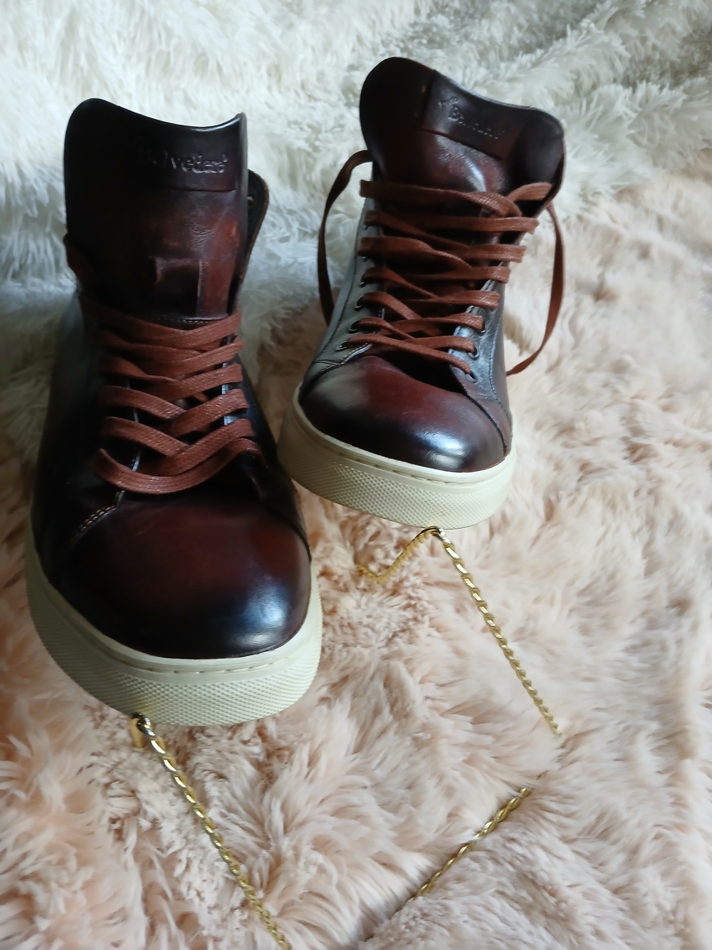 Leather High-Top Sneakers in Brown - Belvedere